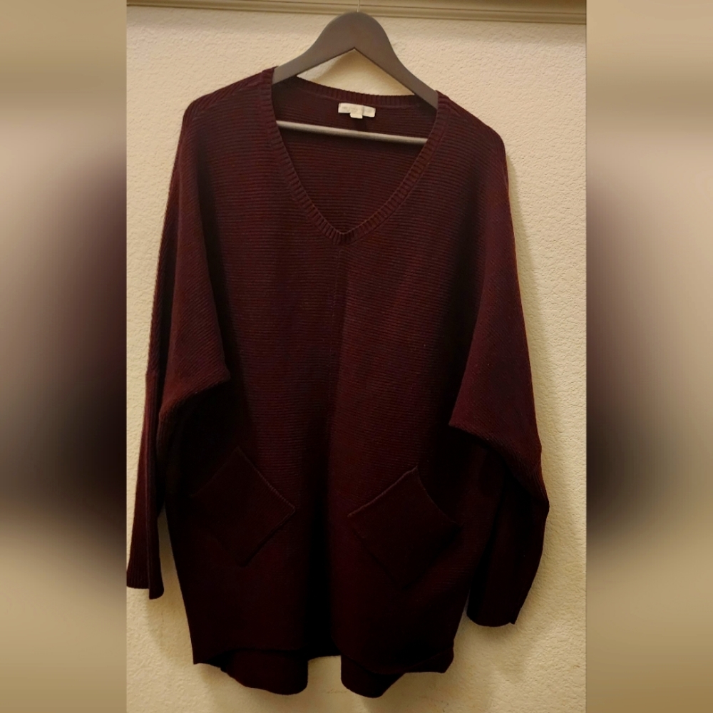 TWO-POCKET TUNIC SWEATER BURGUNDY XL- NYC